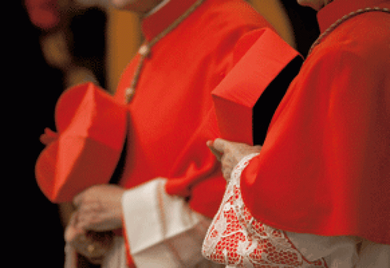 cardenales con birrete y sotana roja