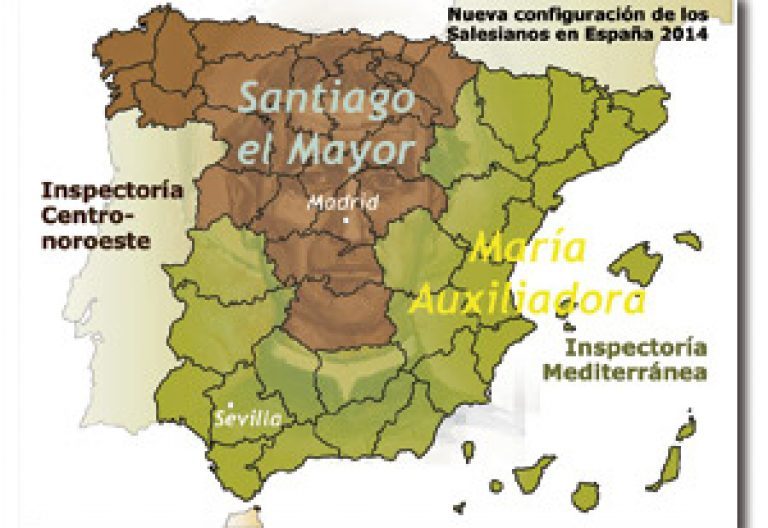 mapa de la nueva configuración de las provincias salesianas en España para 2014