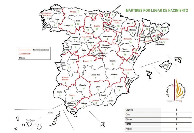 mapa por diócesis de los mártires beatificados en Tarragona 13 octubre 2013