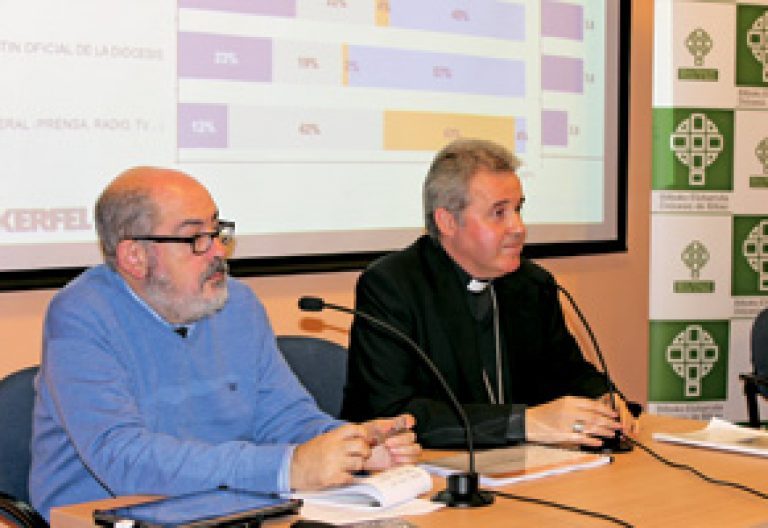 David Díez Llamas y Mario Iceta durante la presentación de la encuesta sobre la Diócesis de Bilbao