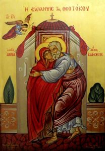 Abrazo de san Joaquín y santa Ana en la Puerta Áurea.