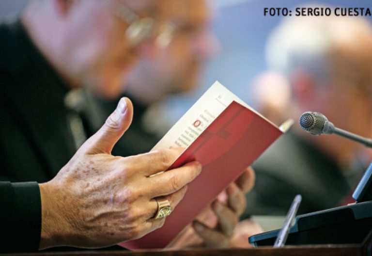 detalle de una mano de obispo en la Asamblea Plenaria CEE noviembre 2015