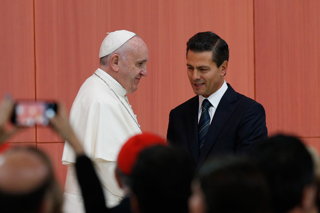 papa Francisco junto al presidente Enrique Peña Nieto encuentro con las autoridades de México 13 febrero 2016