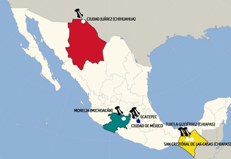 mapa de México con las ciudades que va a visita el papa Francisco durante su viaje 12-18 febrero 2016
