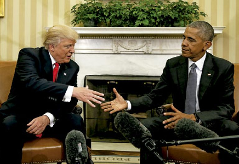 primer encuentro entre Donal Trump y Barack Obama en la Casa Blanca después de la victoria del republicano