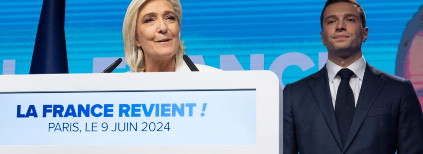 Marine Le Pen y Jordan Bardella celebran el triunfo en las elecciones europeas en Francia