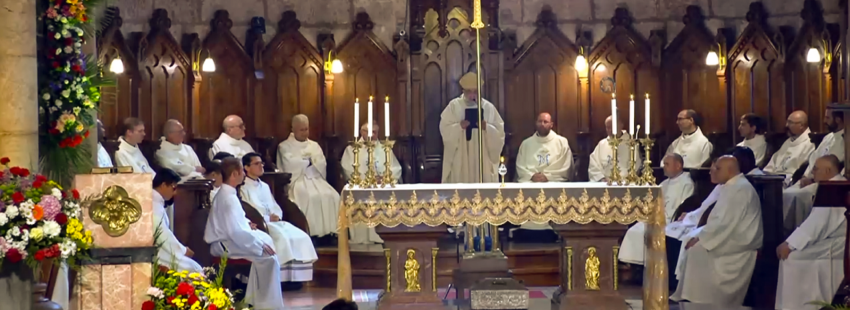 El arzobispo de Oviedo, Jesús Sanz, en la basílica de Covadonga en 2024