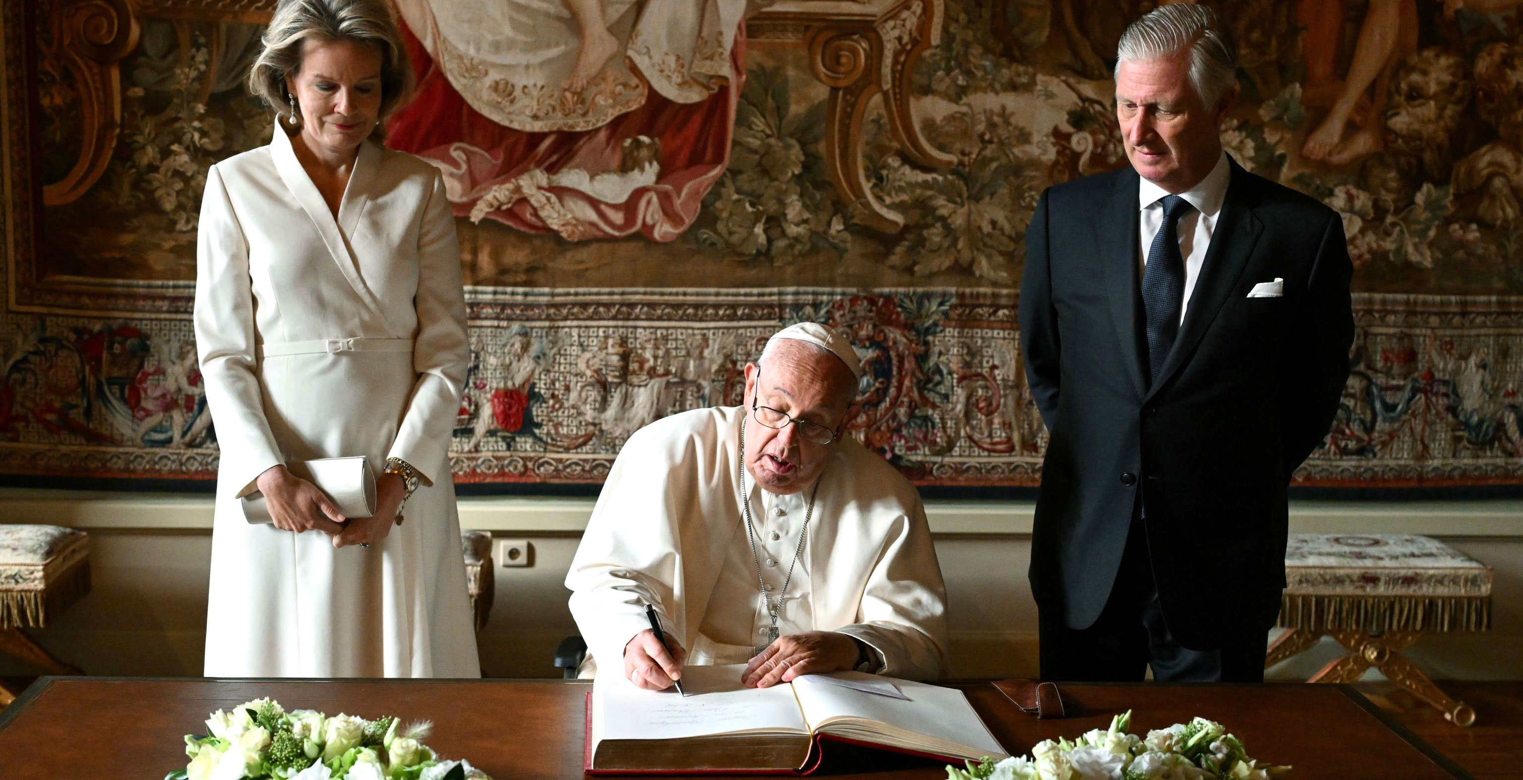 El papa Francisco, con los reyes de Bélgica